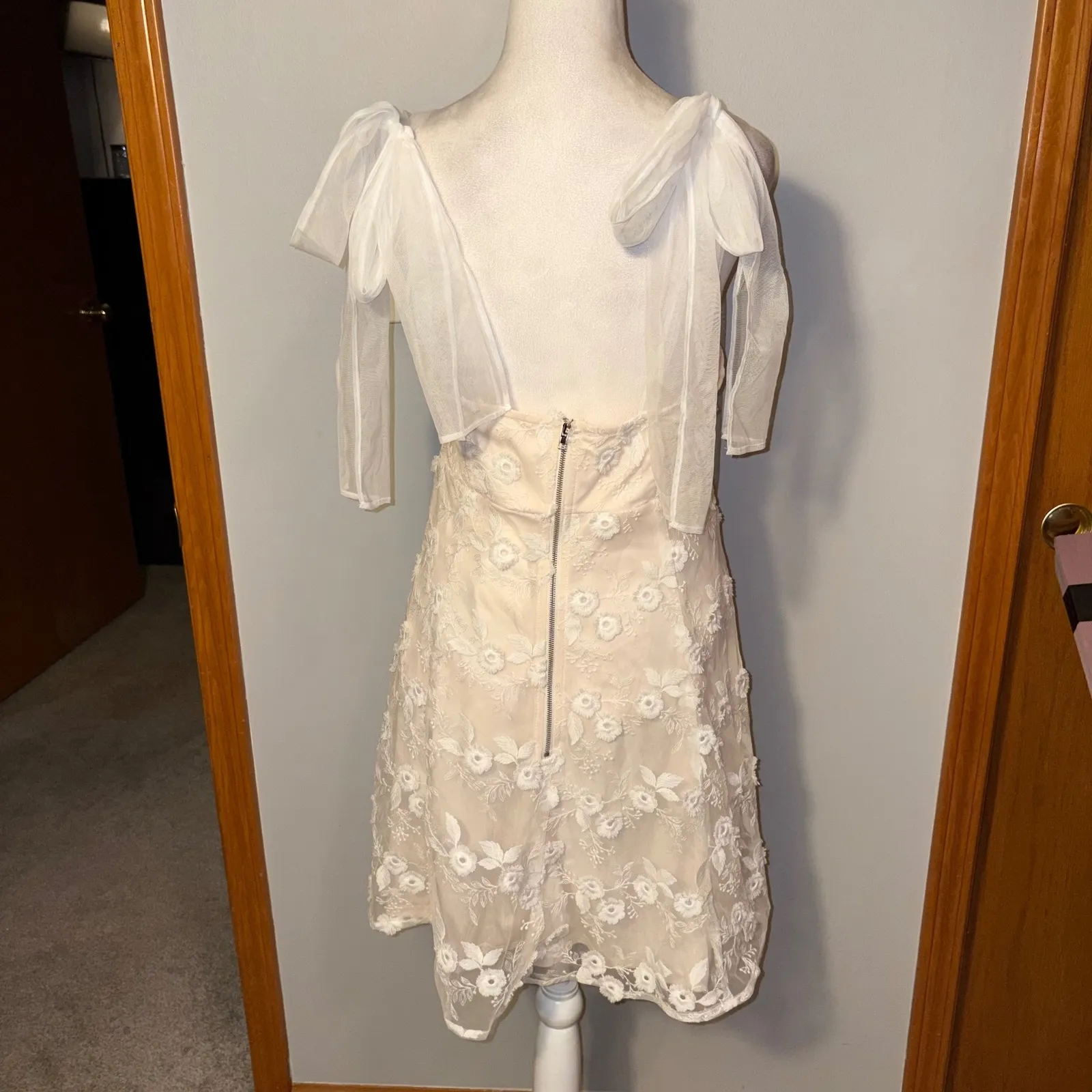 PROMESA Lace Floral Tulle Overlay Dress Midi Formal Special Occasion Size L - Image 4