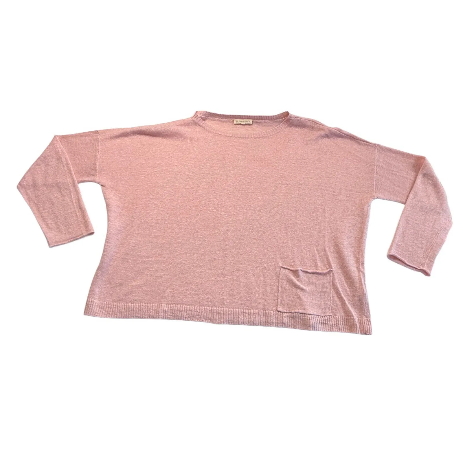 Eileen Fisher 100% Organic Linen Baby Pink Boxy Lagenlook Quiet Luxury Sweater M - Image 2
