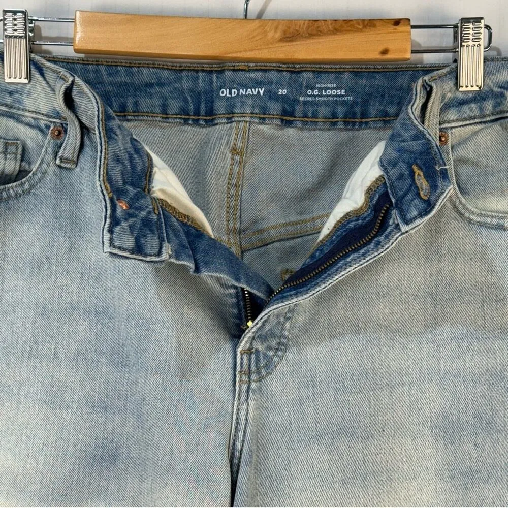 Old Navy Light Wash Denim Jeans O.G. Loose Leg Size 20 High-Rise Sun Bleached - Image 5