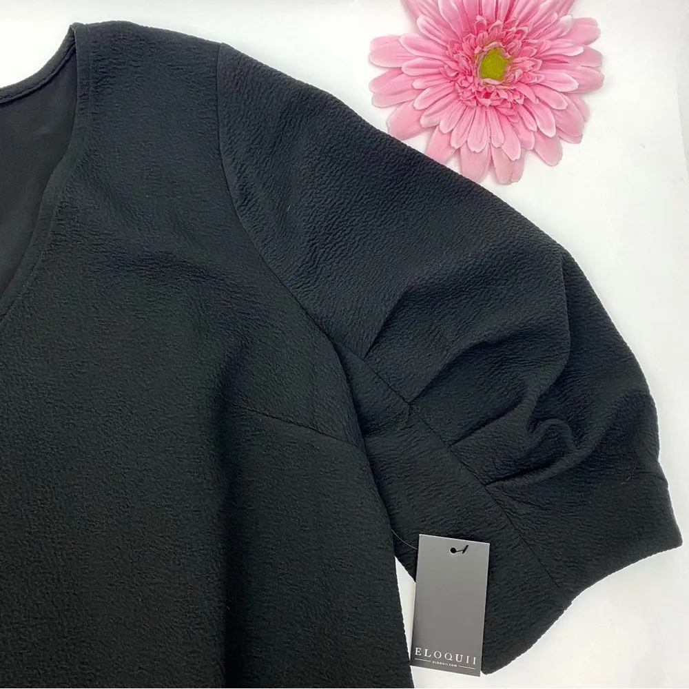 Eloquii Shirred Puff Sleeve Mini Dress Little Black Dress LBD - Image 5
