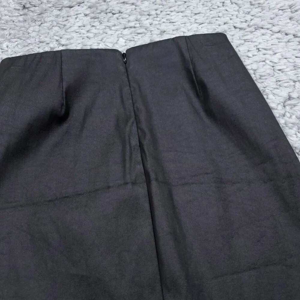 READ Talula Aritzia Black Coated Faux Leather Mini Skirt Zip Women's Size Small - Image 4