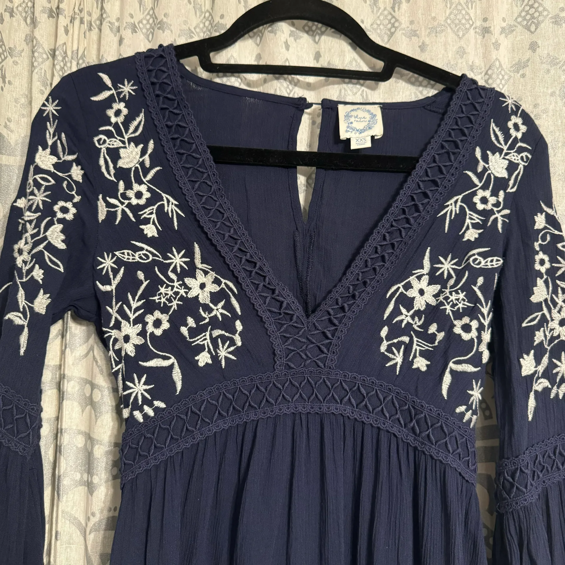 Francesca's  Navy Blue Floral Embroidery Dress Size XXS - Image 2