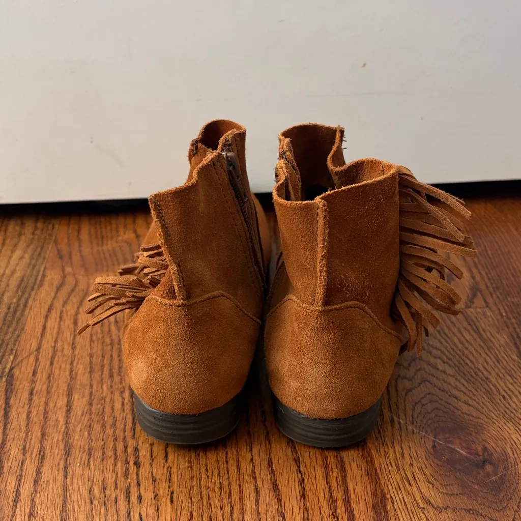 Minnetonka Fringe Boots Size 8.5 Tan Brown Suede Moccasins Ankle Booties Western - Image 4
