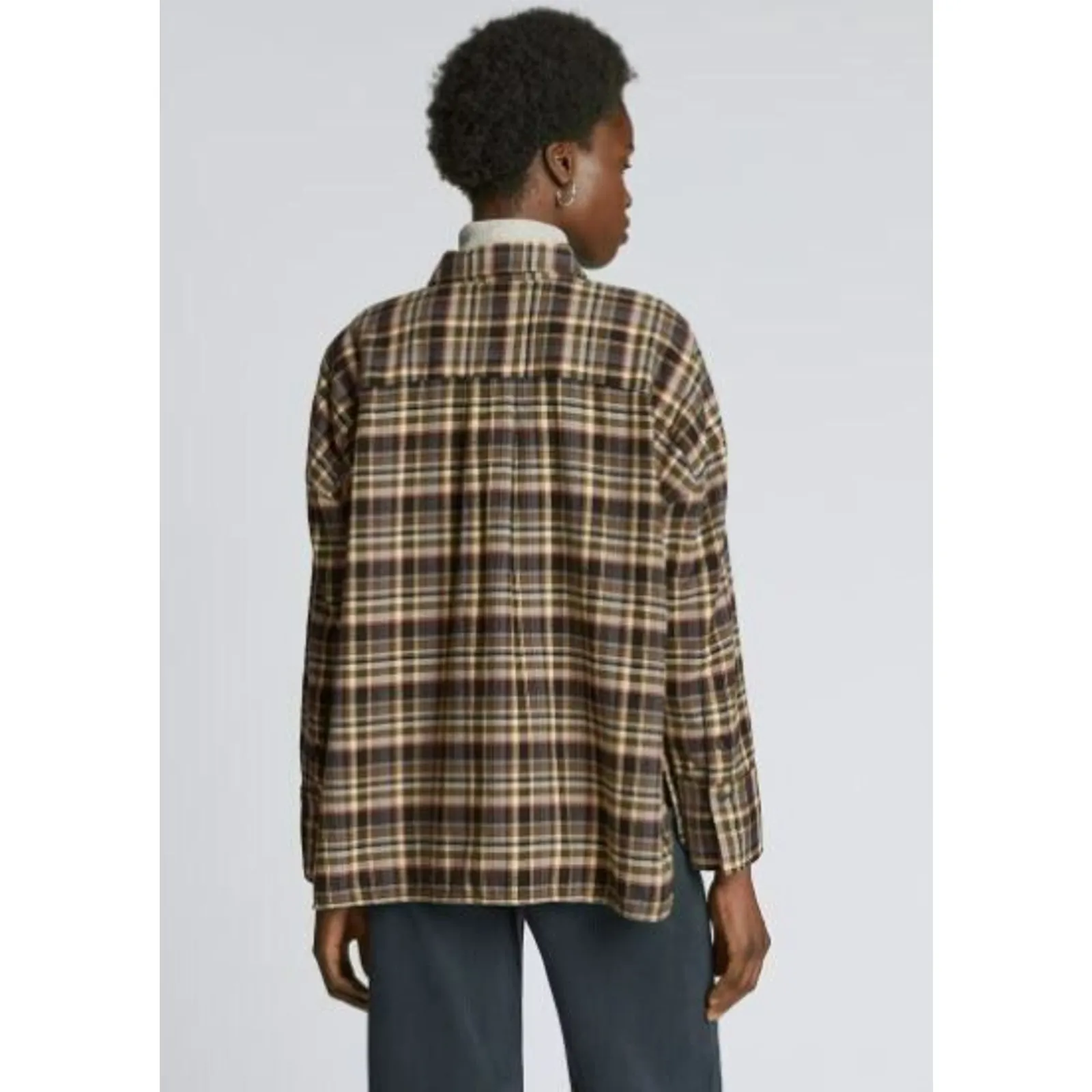Everlane Boxy Plaid Flannel Shirt Brown Blue XS Cotton - Image 2