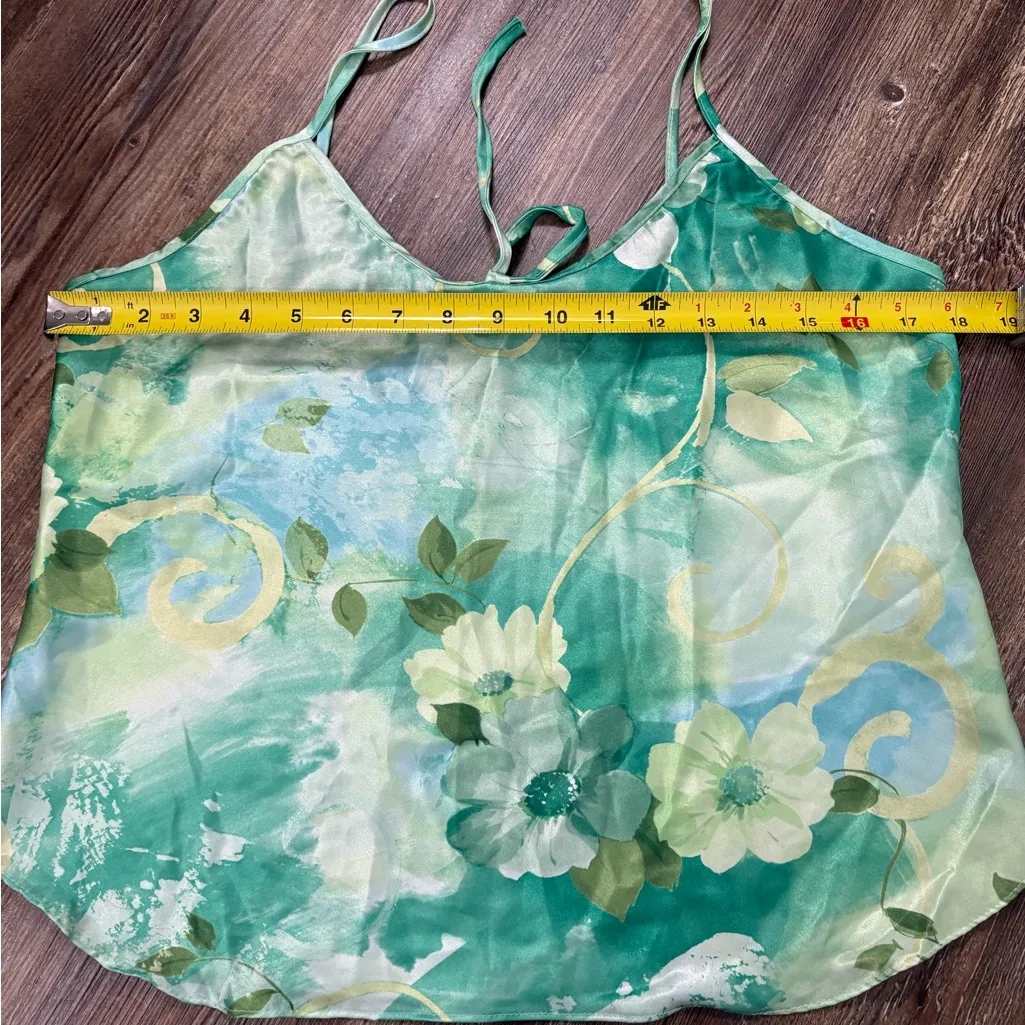 Vintage Y2K Silky Green Floral Cami Top Large Cottagecore Fairy Forest Coquette - Image 5