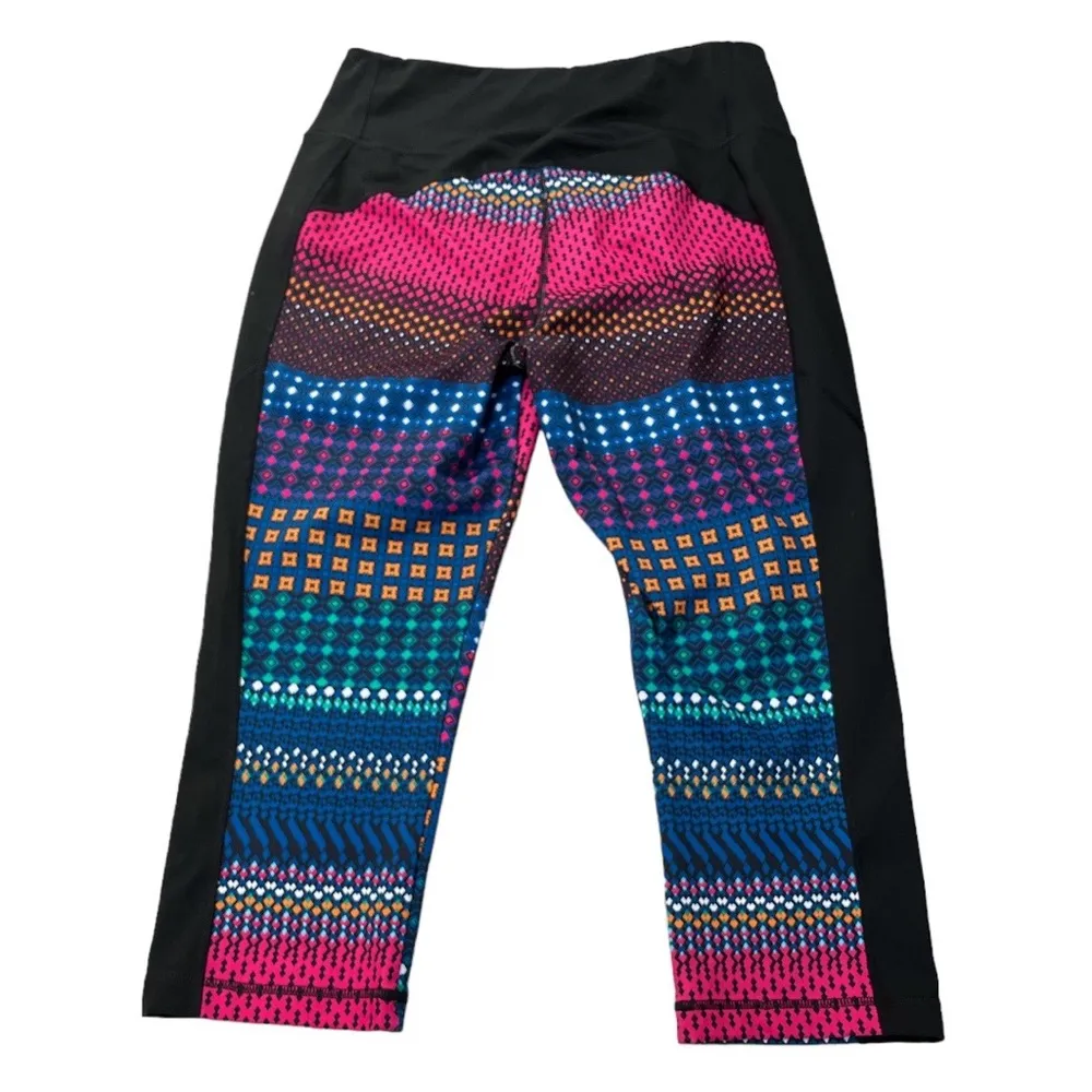 Dial Patterned Cropped Leggings Black Pink Blue Size Large - Image 2
