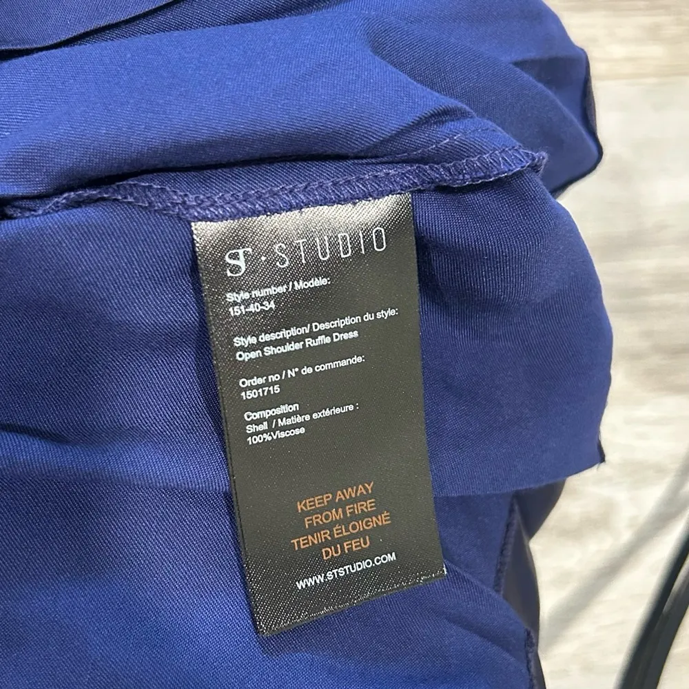 NWT SuperTrash ST Studio Navy Ruffle Off Shoulder Long Sleeve Mini Dress Size S Blue - Image 5
