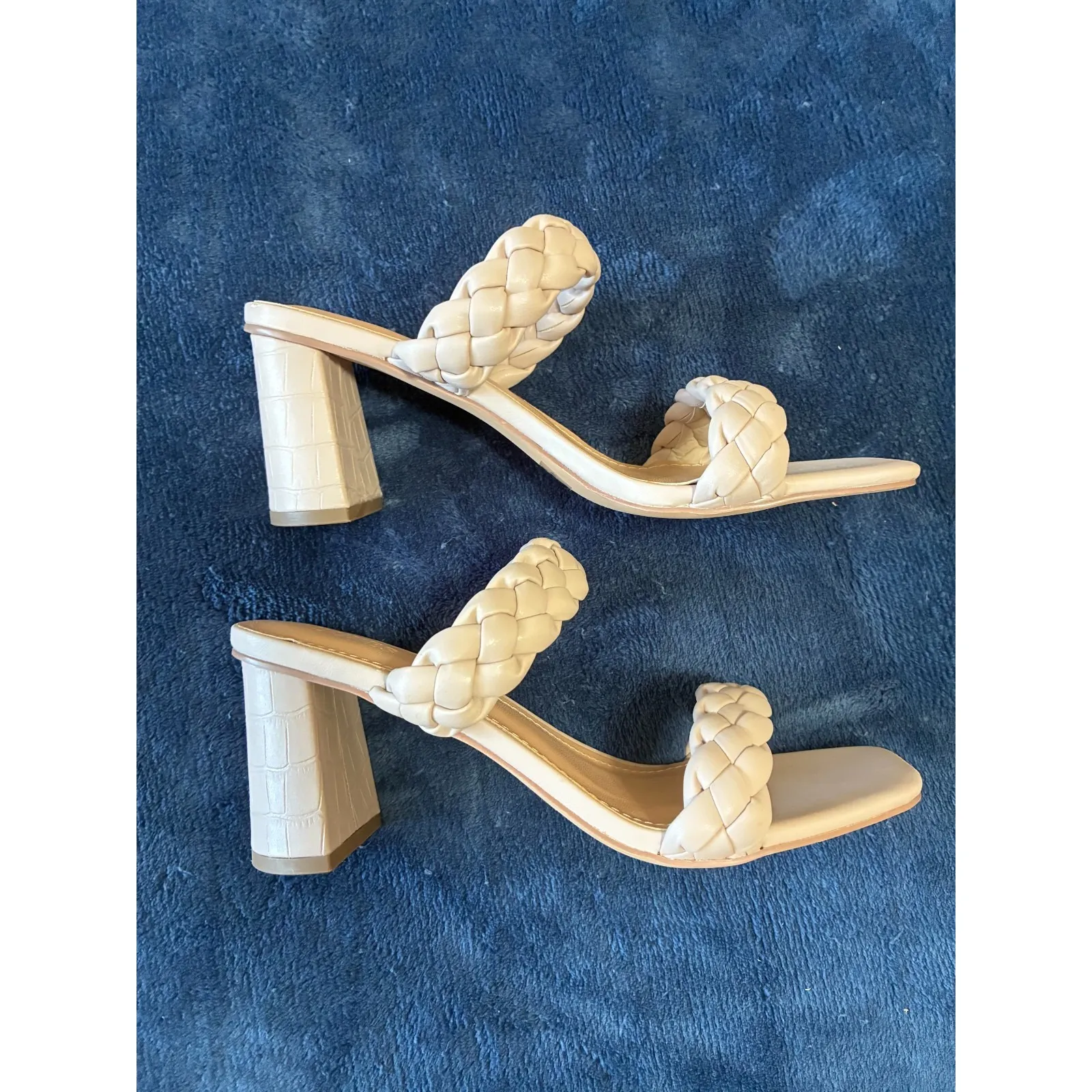 DUNES NY Iris Double Strap Braided Memory Foam Slide Sandal‎ Heels Size 8 Ivory - Image 3