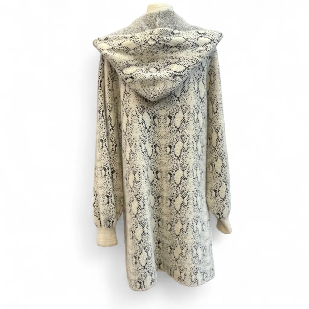 Snakeskin Pattern Hooded Coat Snap Closure Cardigan Fuzzy & Soft by Buckle Black - Image 3