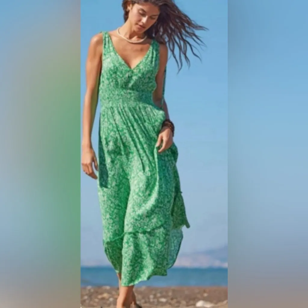 ZARA ditsy floral v neck maxi dress Kelly green Women’s SIZE MEDIUM‎ new - Image 9