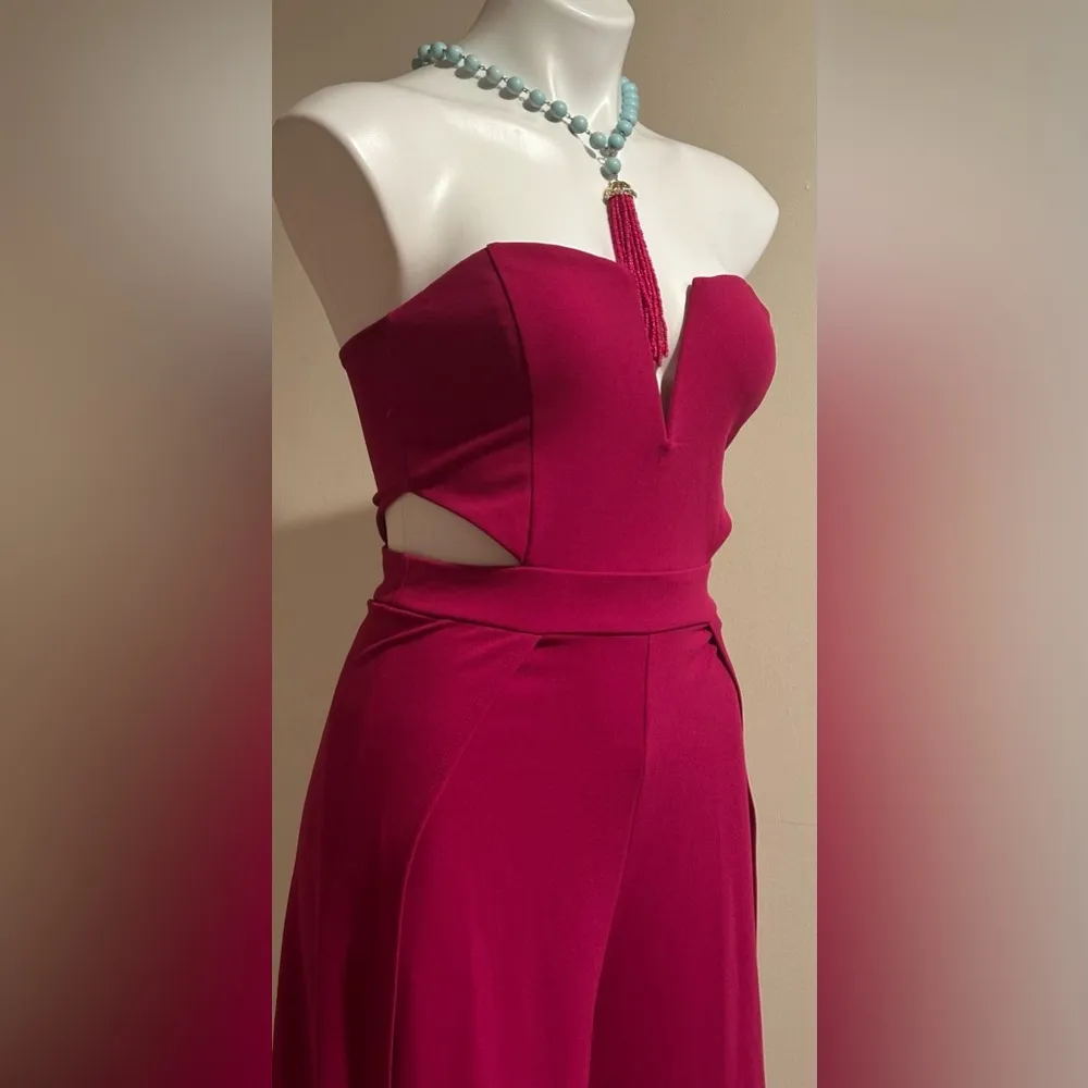 Lulu's  Pink Strapless Jumpsuit Wide & Large Leg Long Slits With Shorts Sz S - Image 5