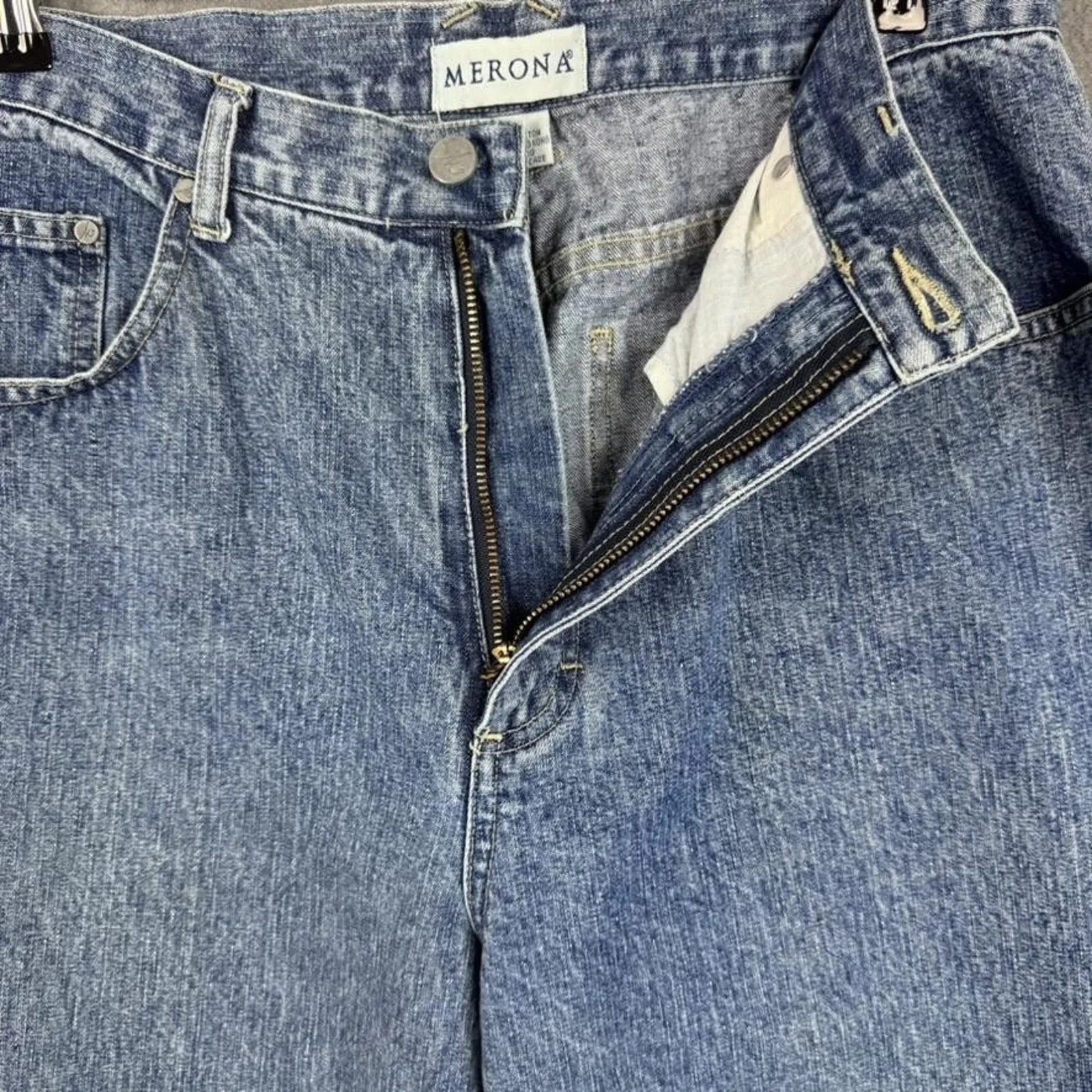 Vintage Merona Jeans Womens 12* Blue High Rise Tapered Leg Mom Back Cinch 90s - Image 3