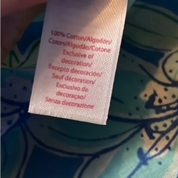 LILLY PULITZER Blue & Green Floral Tunic Caftan House Dress Large V-neck - Image 5