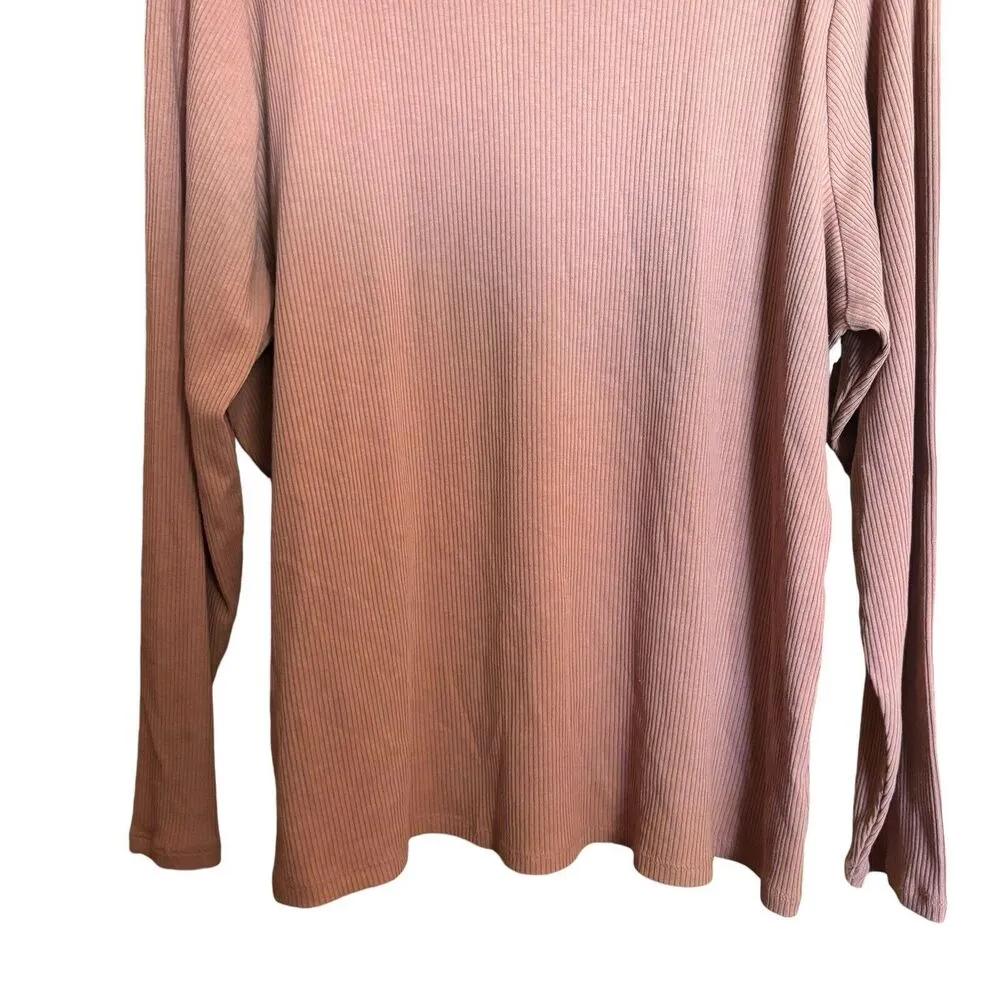 Old Navy Top Womens 3X Brown Mock Neck Ribbed Stretch Blouse - Image 4