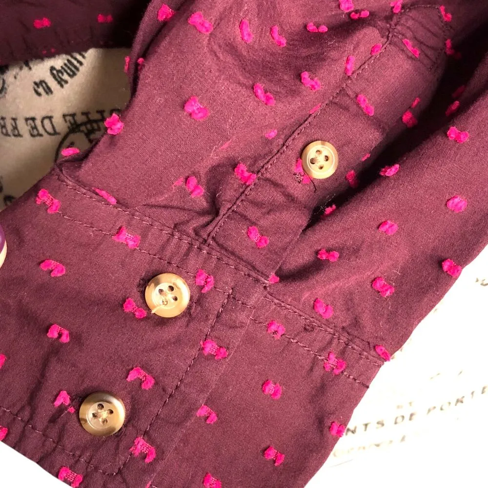 a new day LARGE Embroidery Dot Patterned Collared High Low Hem Button Up Shirt - Image 9