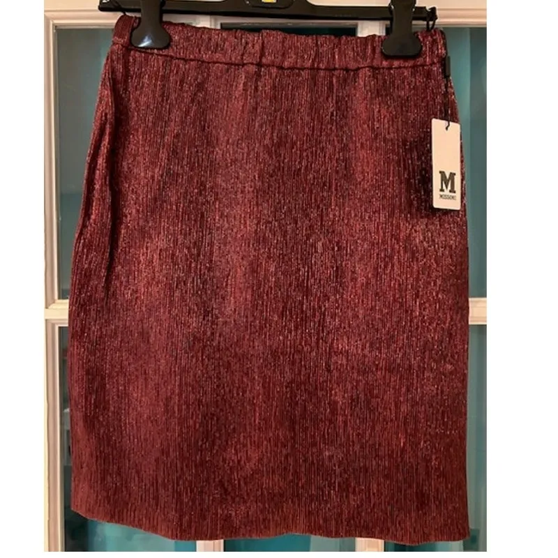 NWT M MISSONI Rust Maroon Metallic Lame Pencil Straight Zip Party IT 40 US 4 - Image 3
