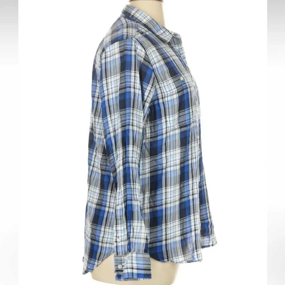 Ralph Lauren Blue & White Plaid Button Down Shirt Relaxed Notched Collar Size XL - Image 3