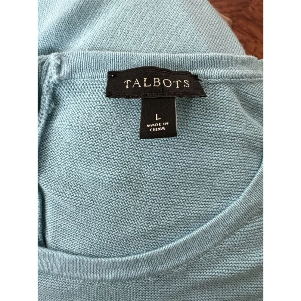 Talbots Classic Crewneck Pullover Sweater Blue Women's Size Large Back Button GG - Image 4
