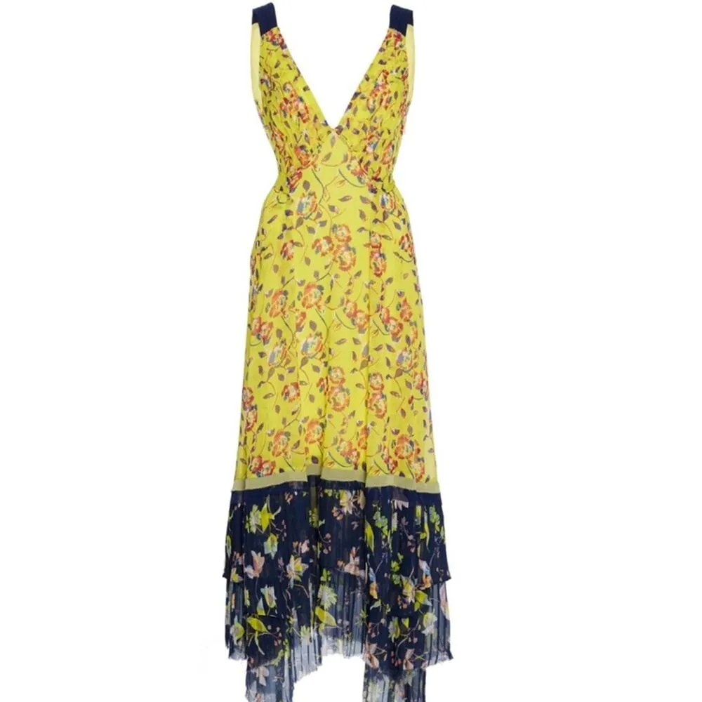 TANYA TAYLOR Everly Lemon Garden Silk Floral Sleeveless Midi Dress Size 8 - Image 4