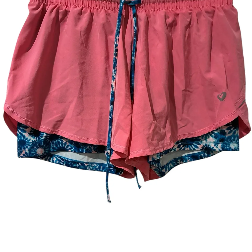 Active USA Pink Shorts with Blue Trim & Built In Biker Shorts - Image 3