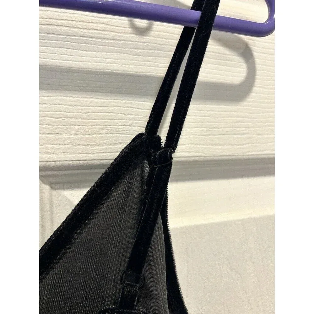 Old Navy Black Velvet Midi Slip Dress Side Slit Size Small Spaghetti Straps‎ - Image 8
