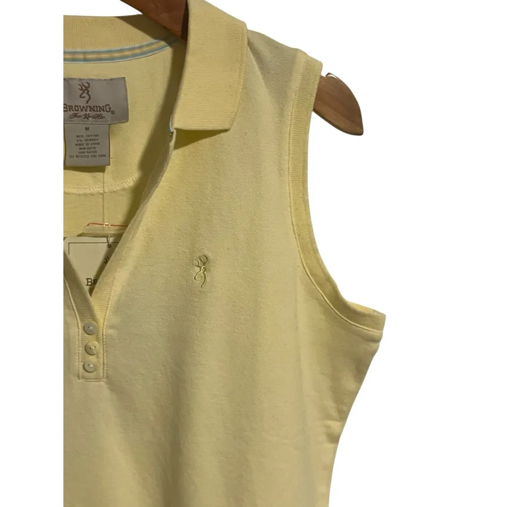 Browning Sleeveless Top Womens M Yellow V Neck Button Collared Tank Shirt NWT - Image 3