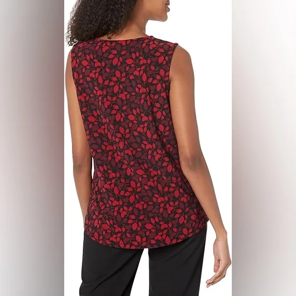 Anne Klein Red and Black Patterned Top Size XL - Image 2