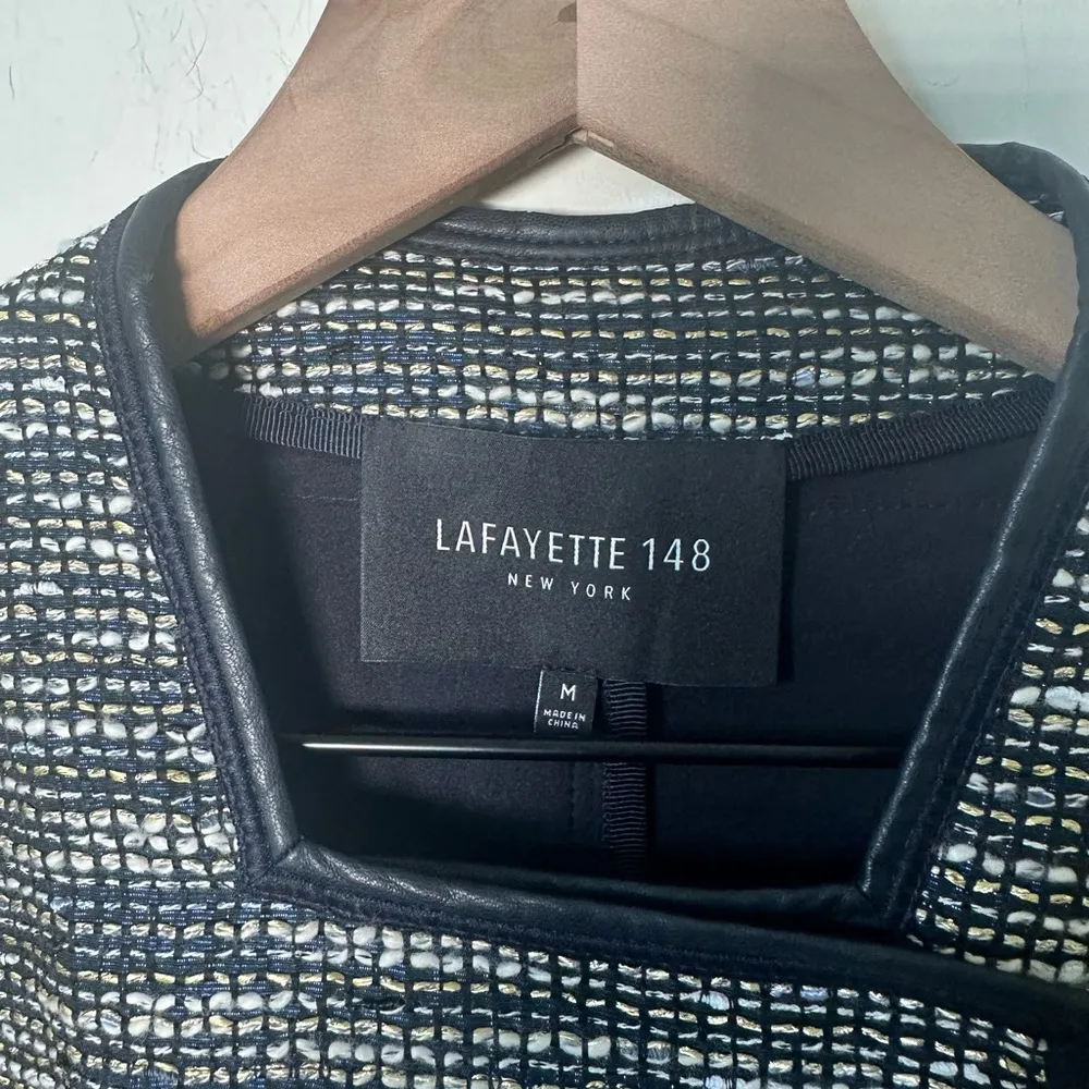 Lafayette 148 Womens Dane Textured Metallic Jacket Outerwear Navy Medium $689 - Image 3