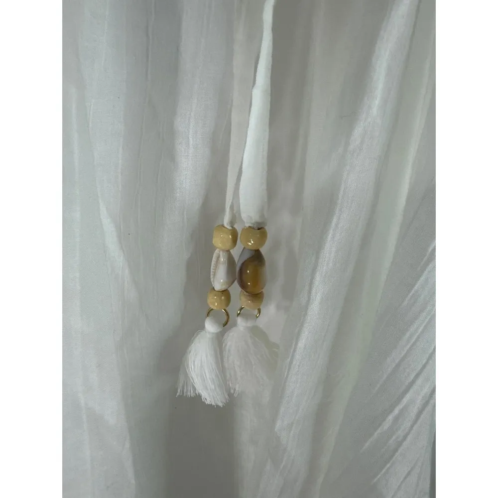 Aerie Women's Beach Coverup Top V‎ Neck Tassel Front White XS NWT - Image 5