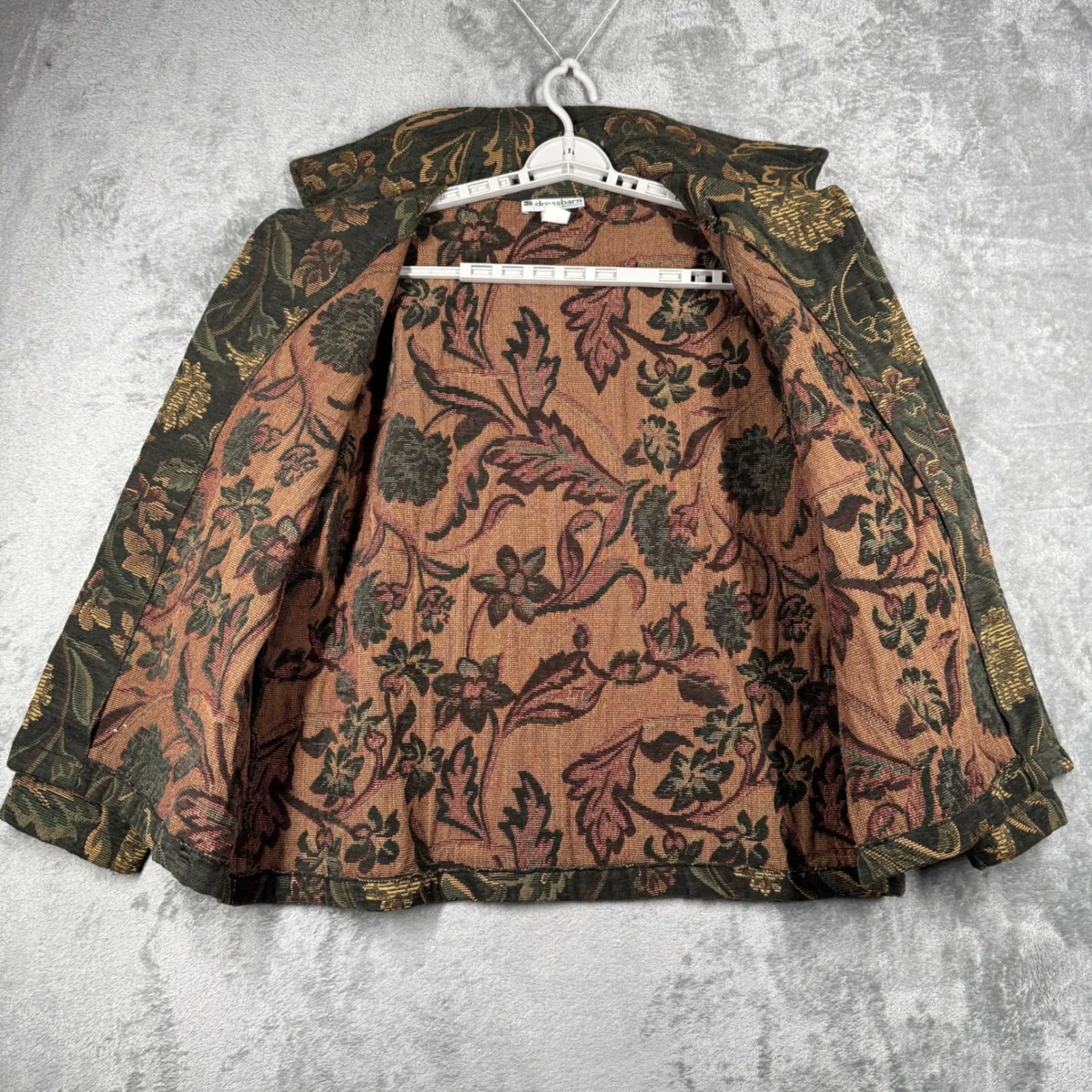 Dressbarn Woman Tapestry‎ Floral Jacket Brown Green Boho Cottagecore Retro 2X - Image 4