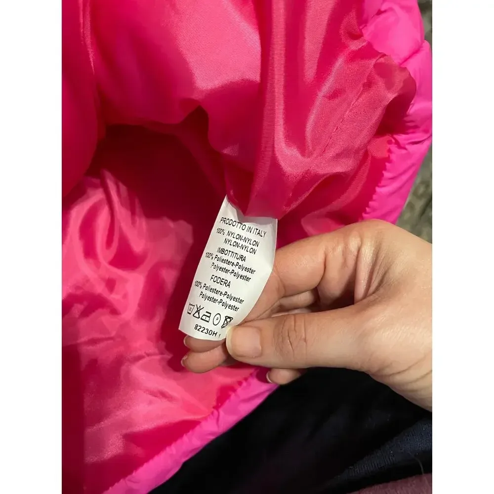 NWT Bright Pink Vest Puffer Cropped Croquet Knit Flowers Zip One Size‎ Preppy Size M - Image 6