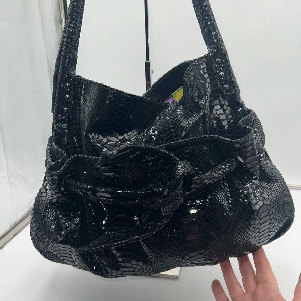 Perlina Snakeskin Patterned‎ Super Soft Studio Bag Black - Image 2