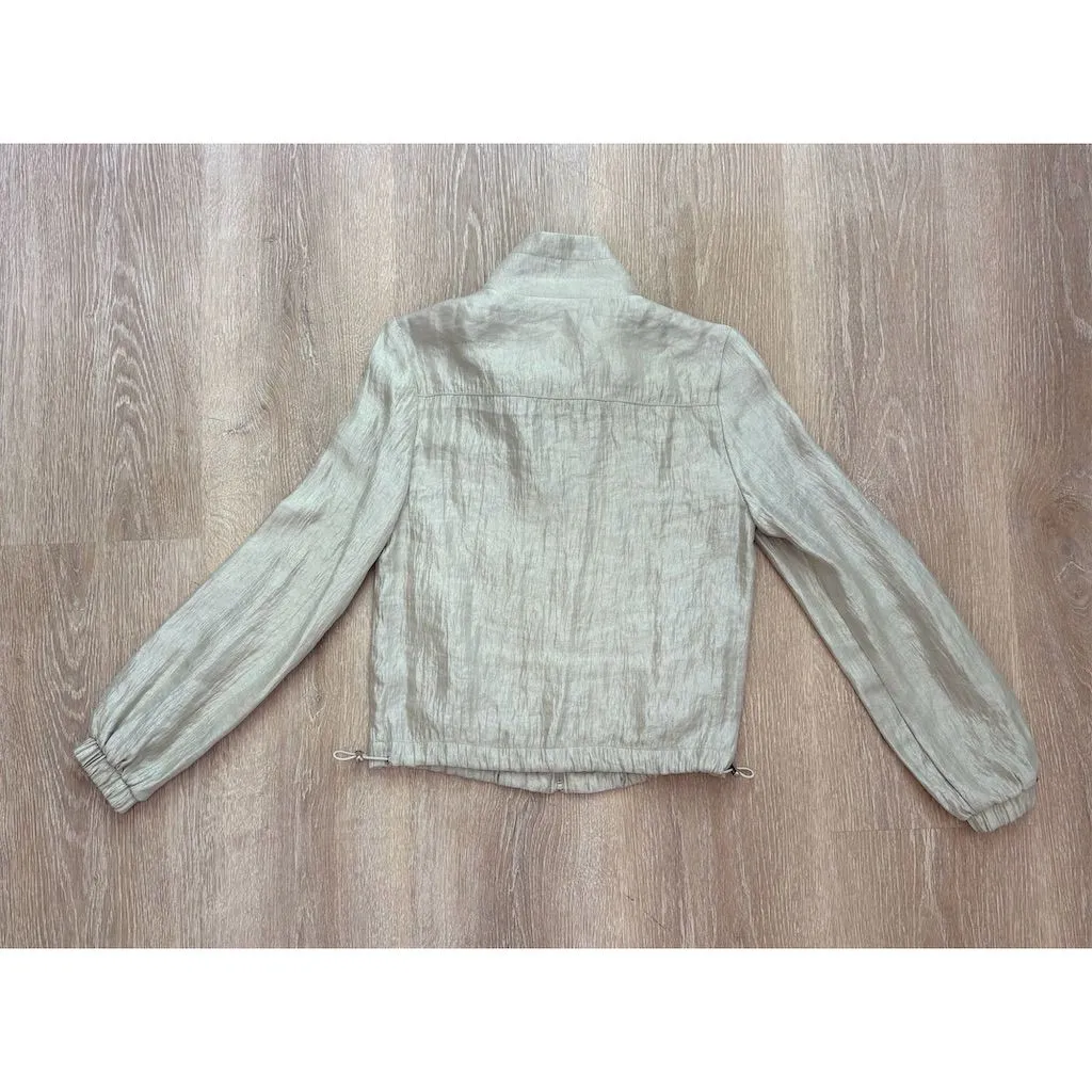 Moo Hop Women's Beige Linen Zip Front Jacket‎ Size M Tan Size M - Image 3