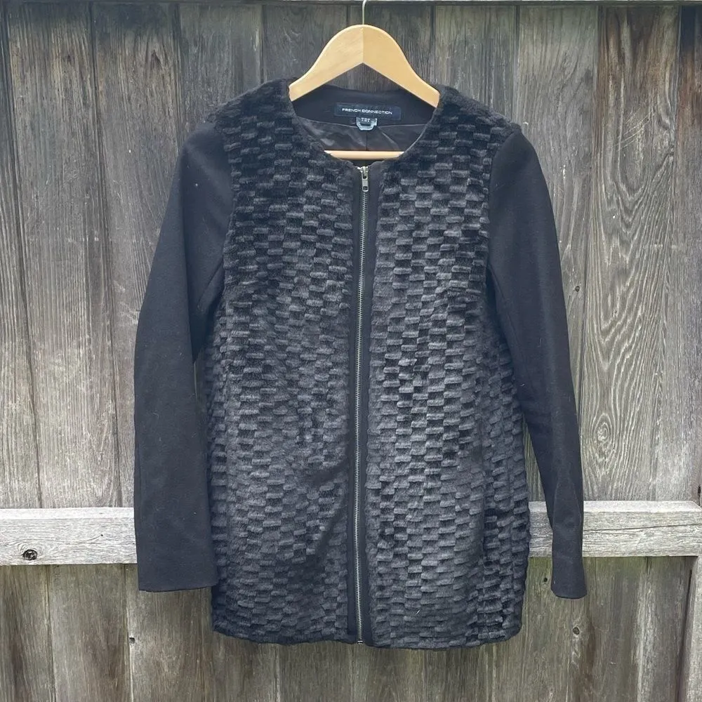 French Connection  Faux Fur Wool Collarless Jacket - Image 2