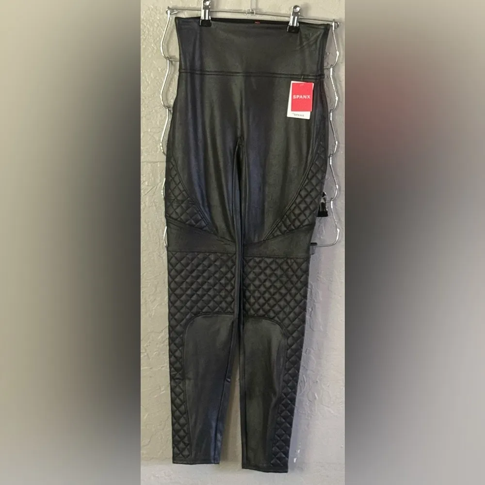 NWT NEW SPANX Quilted Faux Leather Shiny MOTO LEGGINGS-#20248R-BLACK Sz Small - Image 2