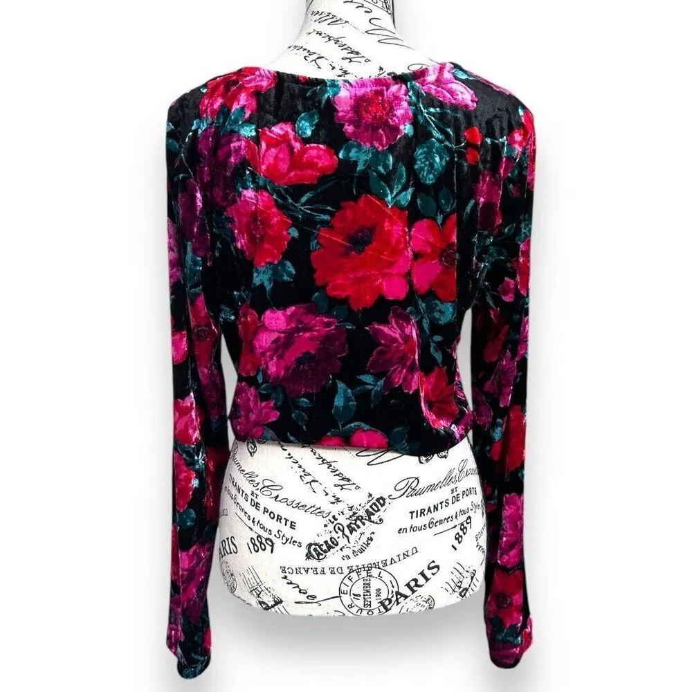 Madden‎ NYC 3X Black Velvet Floral Cropped Top Rhinestone Heart Y2K Whimsigoth - Image 5