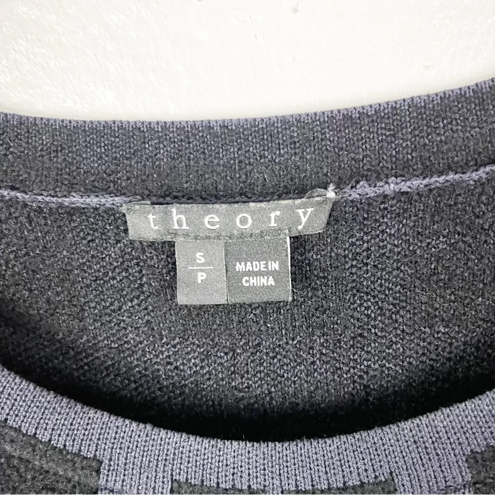 THEORY Darmelle Black Devore Velvet Plaid Short Sleeve Sweater Dress Size Small - Image 3