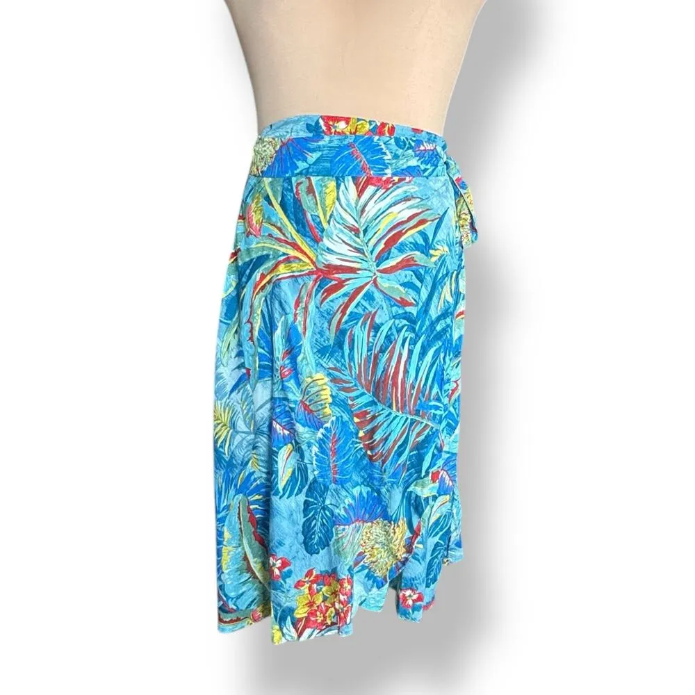 Jams World Kamuela Wrap Skirt Tropical Print Crinkle Rayon Blue Red Green XL - Image 9