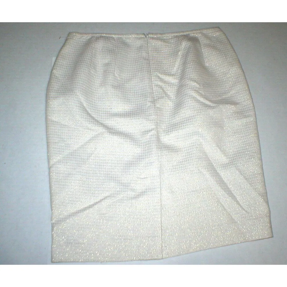 New Womens NWT Calvin Klein Skirt Ivory Metallic Gold Office 14P 14 P White Peti - Image 8