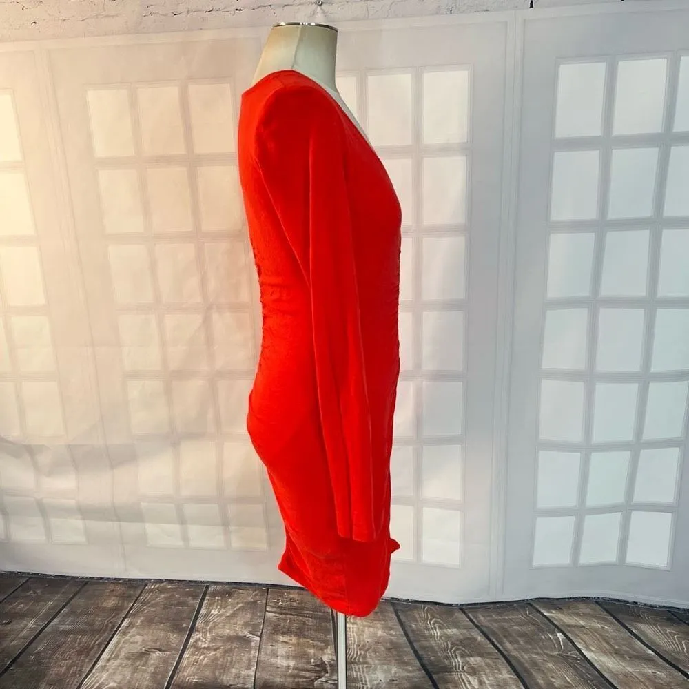 Sundry long sleeve orange ruched v neck bodycon mini dress size 1 or small - Image 7