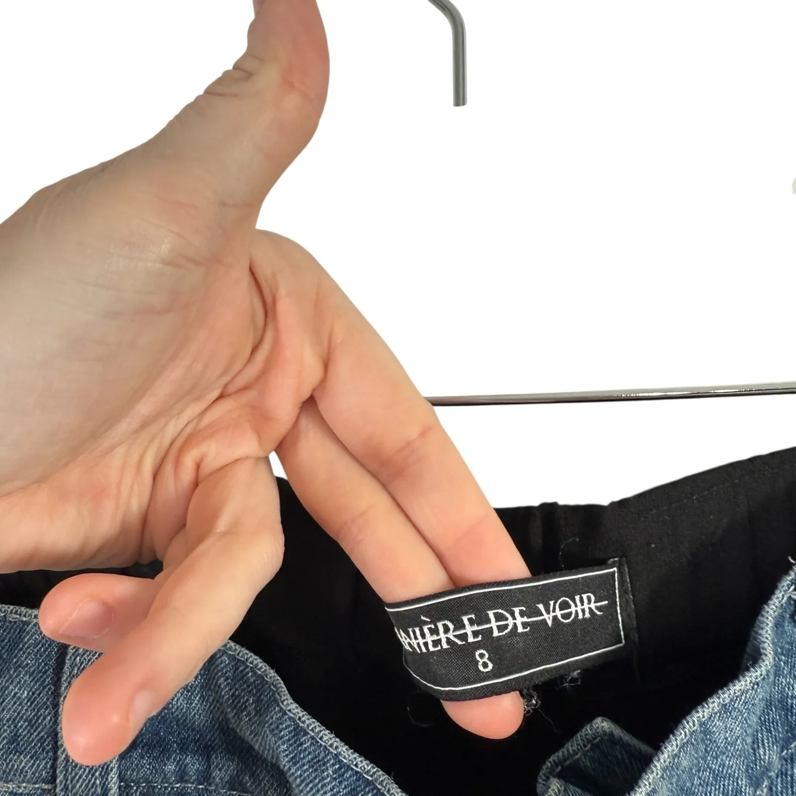 Maniere de Voir Blue Black Hybrid Two Tone Cargo Jeans Y2K Womens 8 - Image 4