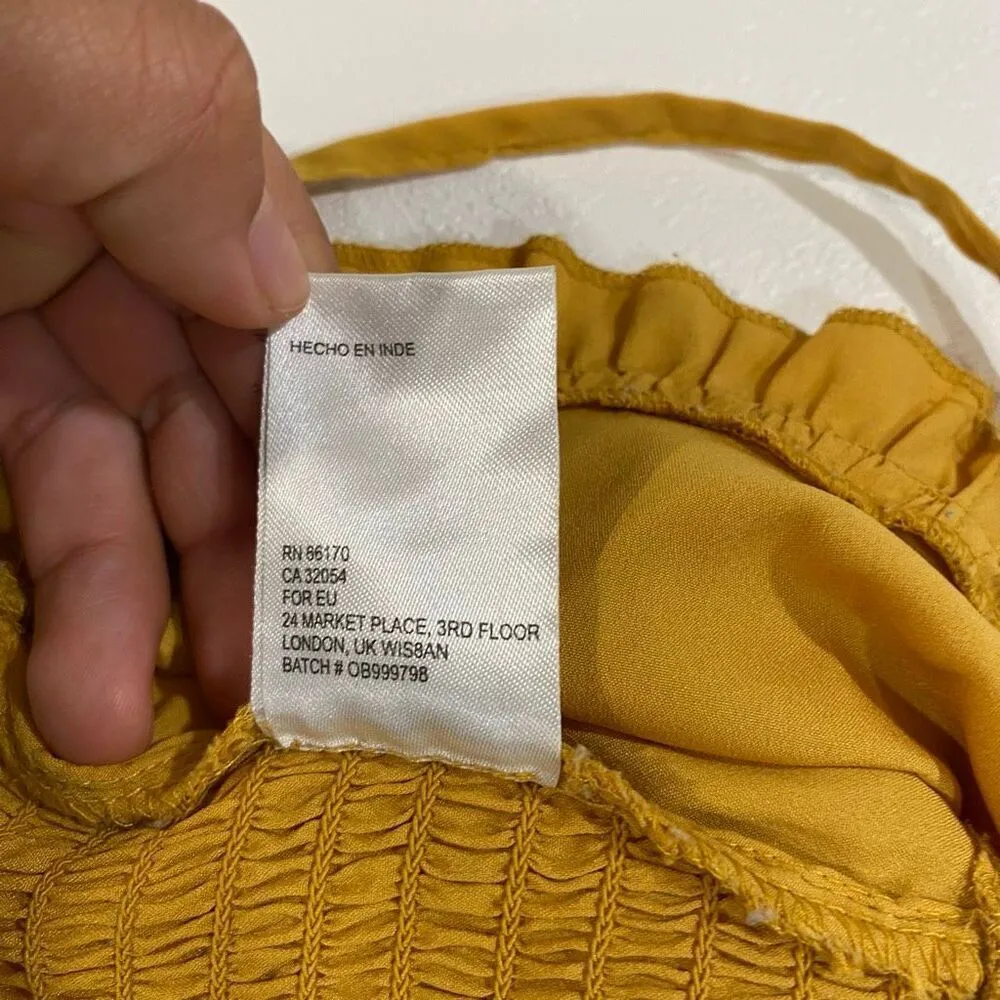 Urban Outfitters Mustard Yellow Ruffle Ruched Crop Top Women’s Medium Adjustable - Image 7