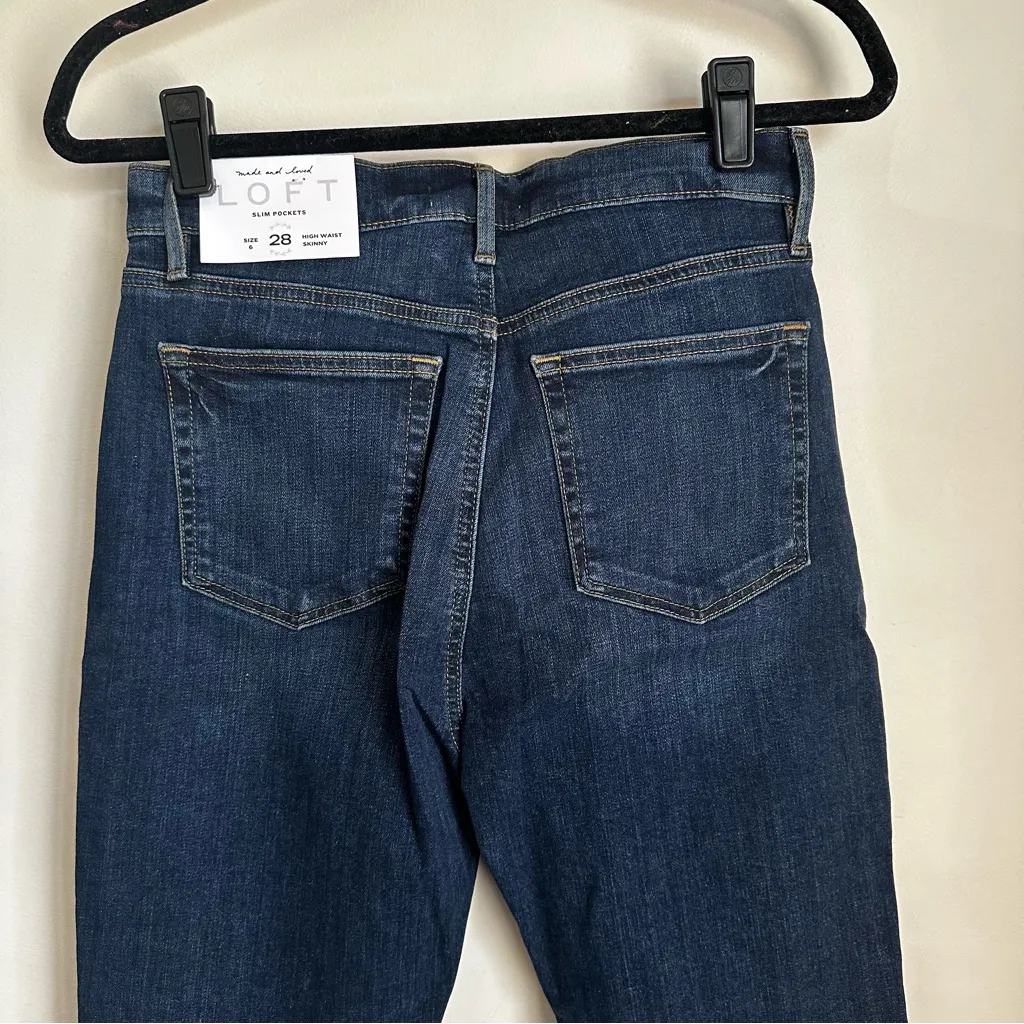 NWT LOFT High Waist Skinny Jeans Womens 6 / 28  Slim Pockets Classic Blue denim - Image 6