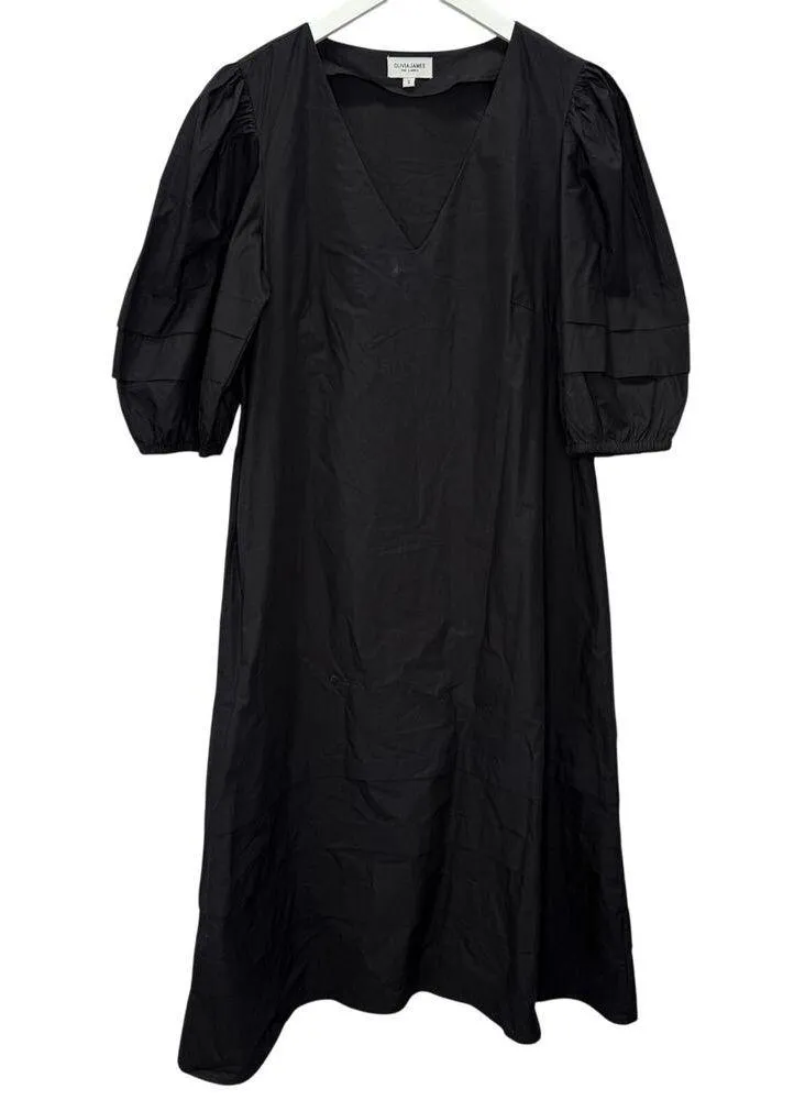 Olivia James The Label Black Georgia Midi Dress Size S Pockets Puff Sleeves - Image 2