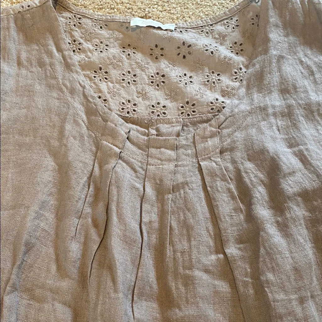 Bellambia Linen Eyelet Fringe Detail Dress Made in Italy Gray/Tan Size 2X Gray - Image 3