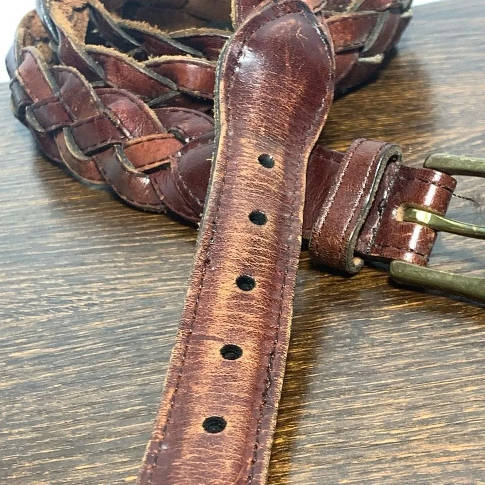 Women's Made in Uruguay Vintage Leather￼ Woven Braided Buckle Belt Brown - Image 6