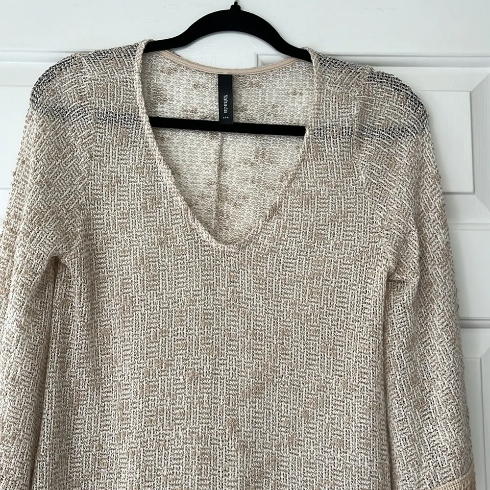 Yahada Asymmetrical Flowy Sweater Tan - Image 7