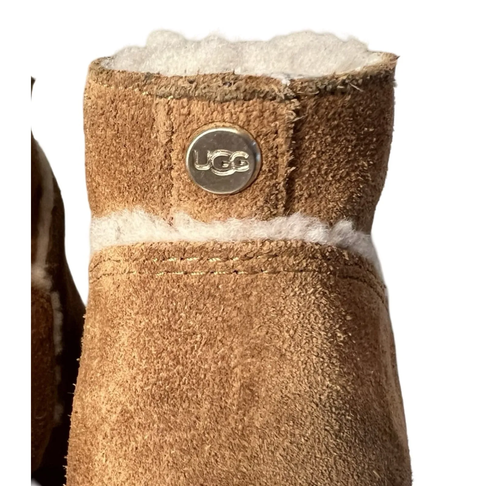 UGG Kasen Ankle Boots Womens 6.5 Tan Suede Leather Shearling Lined 3" Block Heel - Image 5