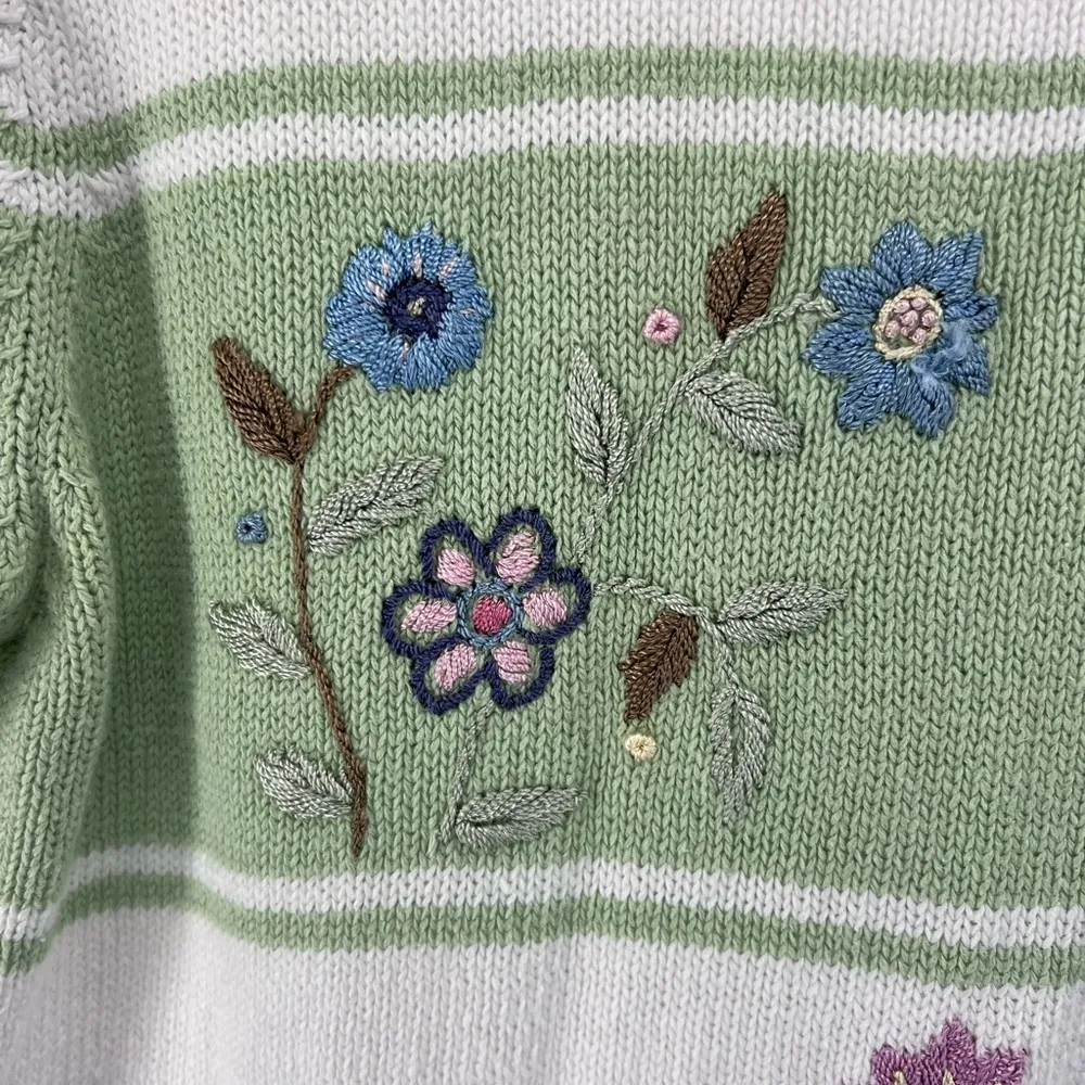 Salon Studio by Haband spring floral embroidered sweater large grandma vintage Green - Image 5