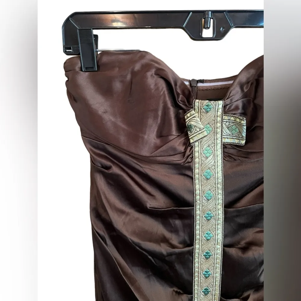 Nicole Miller Strapless Silk Blend Brown Gold Dress Cocktail Dress 4 Party Prom - Image 4